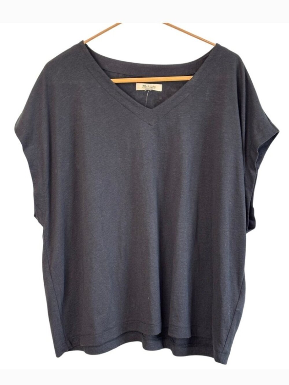 NEW Madewell V-Neck Linen Blend Tee Black XL Short Sleeve NP836 Relaxed Fit